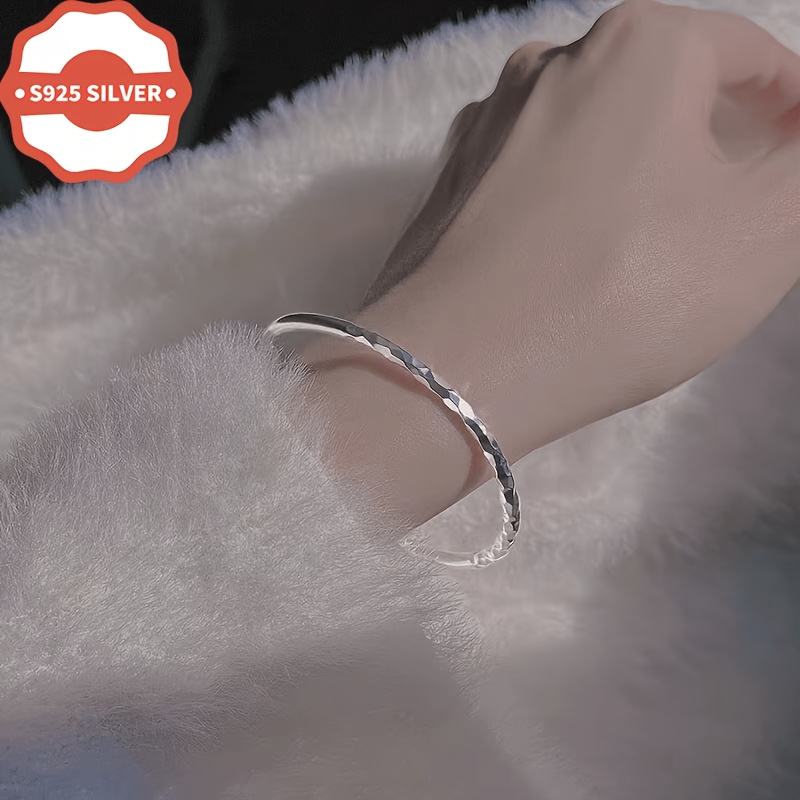 Women's 925 Hypoallergenic Cut-Face Bracelet, Adjustable Bangle